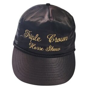 Vintage Triple Crown Horse Show Hat Black Nylon Satin Rope Cap Otto Cap OSFA